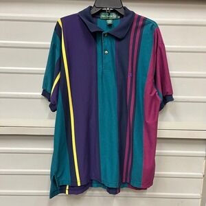 Knights of Round Table Mens 2X Big Striped Short Sleeve Polo Shirt Multicolor